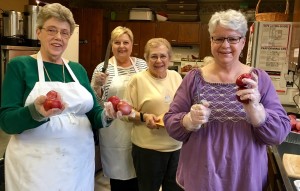 Julie Kohn, Mary Jo Brought, Joan Hemsworth, Kathy Toth cutting vegetables for the Corned Beef Dinner.